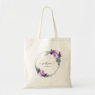 Purple & Silver Floral Eucalyptus Bridesmaid Tote Bag