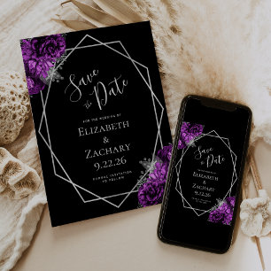 Purple Silver Floral Geometric Black Save the Date