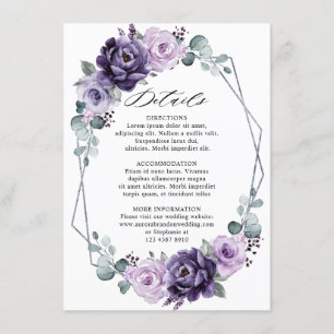 Purple Silver Floral Geometric Wedding Details Enclosure Card