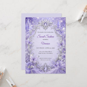 Purple Silver Floral Princess Sweet 16 Invitation