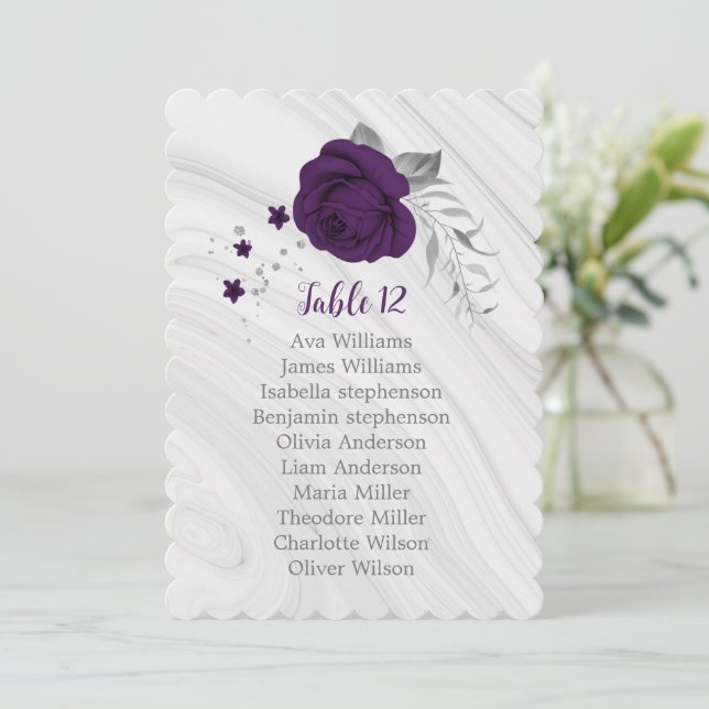purple silver floral seating chart table number (Standing Front)