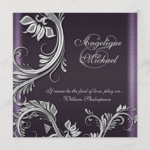 Purple silver floral wedding engagement invitation