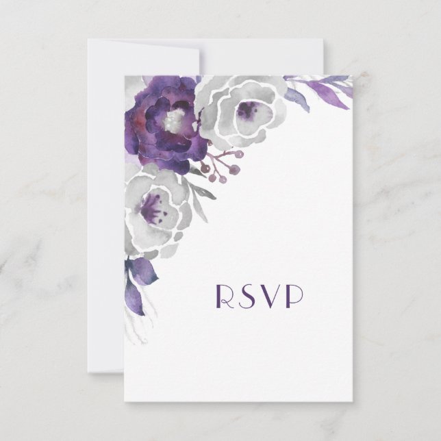 Purple Silver Floral with entree choice RSVP Card (Front)