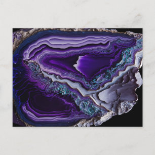Purple Silver Gemstone Acrylic Pour Art Postcard