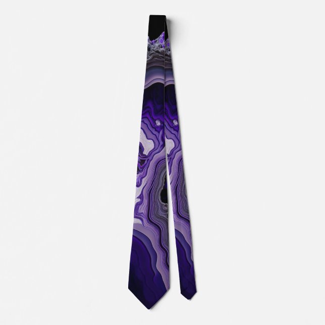 Purple Silver Gemstone Acrylic Pour Art Tie (Front)