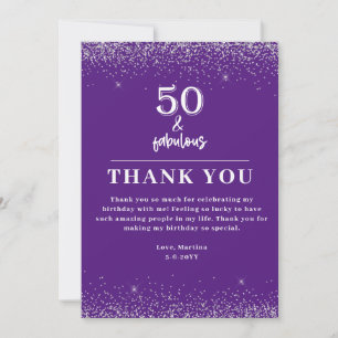 Purple Silver Glitter 50th Birthday Thank You Card