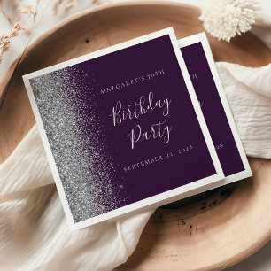 Purple Silver Glitter 70th Birthday Napkin