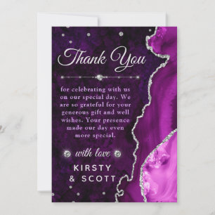 Purple & Silver Glitter Agate and marble Wedding Thank You Card