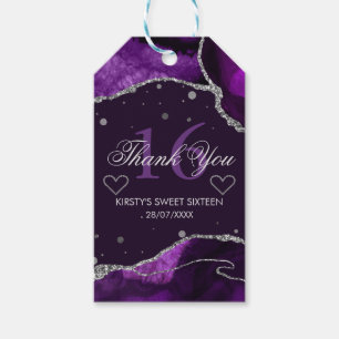 Purple & Silver Glitter Agate Sweet 16 Thank You Gift Tags