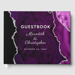 Purple Silver Glitter Agate Wedding Guest Book