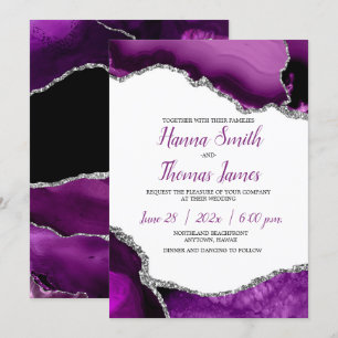 Purple Silver Glitter Agate Wedding Invitation