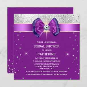 Purple silver glitter bow elegant chic sparkle invitation