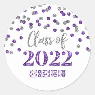 Purple Silver Glitter Confetti Graduation 2022 Classic Round Sticker