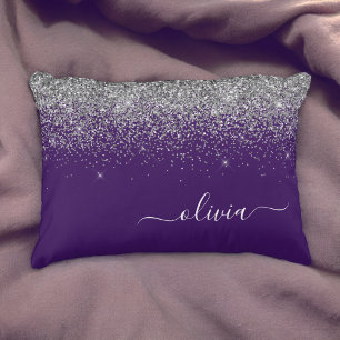 Purple Silver Glitter Girly Glam Monogram  Decorative Cushion