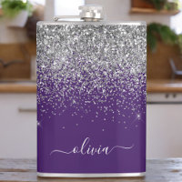 Purple Silver Glitter Girly Glam Monogram 