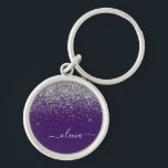 Purple Silver Glitter Girly Glam Monogram  Key Ring<br><div class="desc">Silver and Purple Sparkle Glitter Script Monogram Name Keychains (Key Chain). This makes the perfect sweet 16 birthday,  wedding,  bridal shower,  anniversary,  baby shower or bachelorette party gift for someone that loves glam luxury and chic styles.</div>