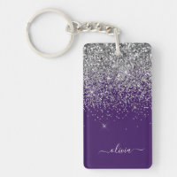 Purple Silver Glitter Girly Glam Monogram 