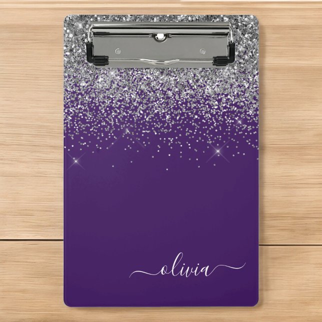 Purple Silver Glitter Girly Glam Monogram  Mini Clipboard (Creator Uploaded)