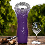 Purple Silver Glitter Girly Glam Monogram  Wine Bag<br><div class="desc">Purple and Silver Sparkle Glitter Brushed Metal Monogram Name Wine Tote. This makes the perfect sweet 16 birthday,  wedding,  bridal shower,  anniversary,  baby shower or bachelorette party gift for someone that loves glam luxury and chic styles.</div>