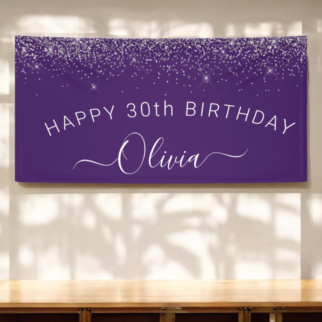 Purple Silver Glitter Girly Monogram Name Banner (Creator Uploaded)