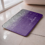 Purple Silver Glitter Girly Monogram Name Bath Mat<br><div class="desc">Purple and Silver Faux Sparkle Glitter Script Monogram Name Bath Mats. This makes the perfect graduation,  birthday,  wedding,  bridal shower,  anniversary,  baby shower or bachelorette party gift for someone that loves glam luxury and chic styles.</div>