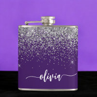 Purple Silver Glitter Girly Monogram Name