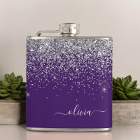 Purple Silver Glitter Girly Monogram Name