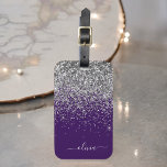 Purple Silver Glitter Girly Monogram Name Luggage Tag<br><div class="desc">Silver and Purple Sparkle Glitter Monogram Name and Initial Pillow. The luggage bag tag makes the perfect sweet 16 birthday,  wedding,  bridal shower,  baby shower or bachelorette party gift for someone decorating her room in style.</div>