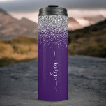 Purple Silver Glitter Girly Monogram Name Thermal Tumbler<br><div class="desc">Purple and Silver Sparkle Glitter Brushed Metal Monogram Name Drink Tumbler. This makes the perfect sweet 16 birthday,  wedding,  bridal shower,  anniversary,  baby shower or bachelorette party gift for someone that loves glam luxury and chic styles.</div>