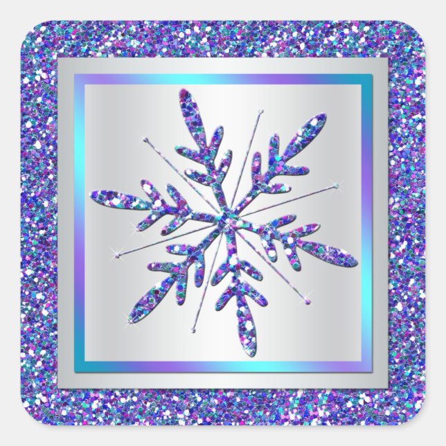 Purple, Silver Glitter LOOK Snowflake Sticker (Front)