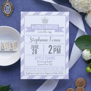 Purple Silver Glitter Princess Baby Shower Invite