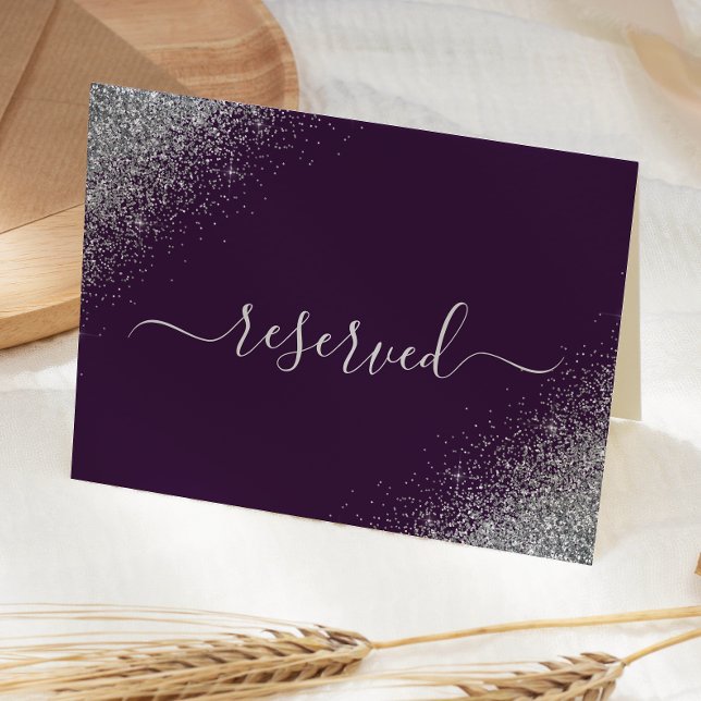 Purple Silver Glitter Reserved Wedding Place Card (Creator Uploaded)