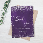 Purple silver glitter sparkle elegant thank you card<br><div class="desc">A feminine and elegant birthday thank you card. A purple, uneven coloured background colour. With faux silver glitter, sparkles. On front a large hand lettered script and the text: Thank You. Back: Personalise and add Your thank you note and name. The name is written with a modern hand lettered style...</div>