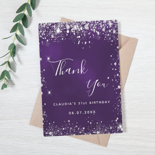 Purple silver glitter sparkle elegant thank you card