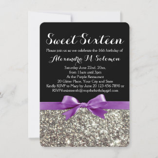 Purple Silver Glitter Sweet 16 Party Invitation