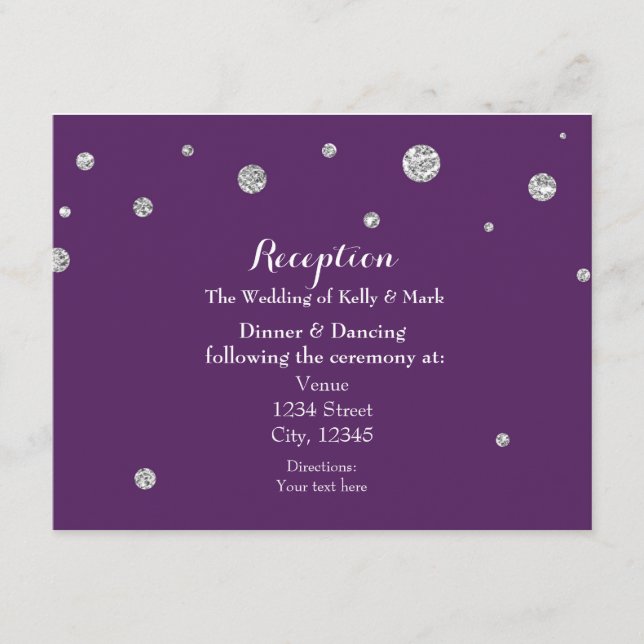 Purple & Silver Glitter Wedding Reception Card (Front)
