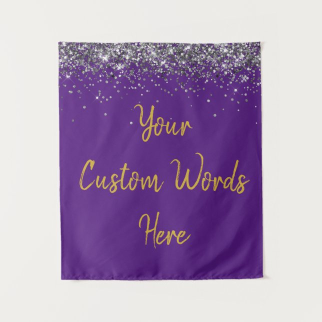 Purple Silver Gold Birthday Party Photo Booth Prop Tapestry (Front)