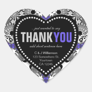 Purple Silver Gothic  Mediaeval Thank You Heart Sticker