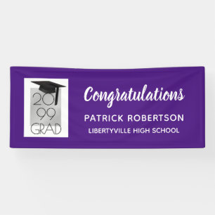 Purple & Silver GRAD Custom Colour Graduation Banner