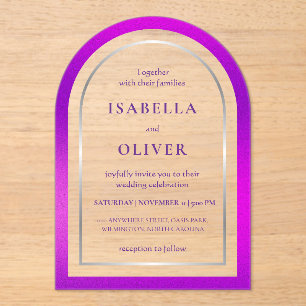 Purple silver gradient frame wedding acrylic invitations