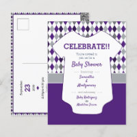 Purple & Silver Grey Argyle Pattern Baby Shower
