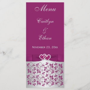 Purple, Silver Grey Floral, Hearts Menu Card