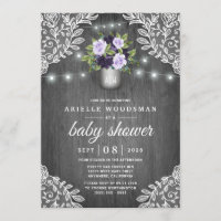 Purple Silver Grey Floral Rustic Lace Baby Shower
