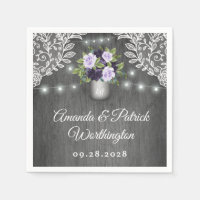 Purple Silver Grey Floral Rustic Mason Jar Wedding