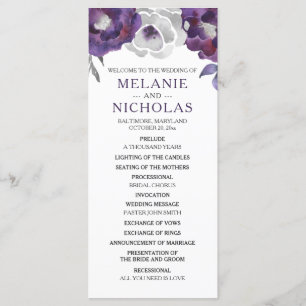 Purple Silver Grey Floral Wedding Program, 3953 Program