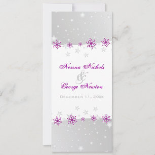 Purple silver grey snowflake wedding program card