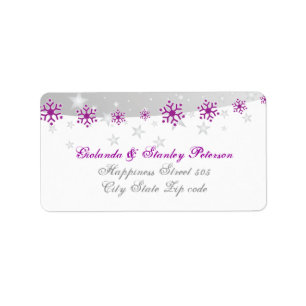 Purple silver grey white snowflake wedding label