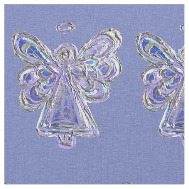 Purple Silver Guardian Angel Art Fabric Material (Close Up)