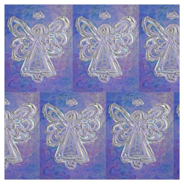 Purple Silver Guardian Angel Art Fabric Material (Swatch)