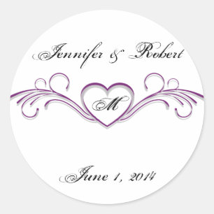 Purple Silver Heart Scroll Monogram Envelope Seal